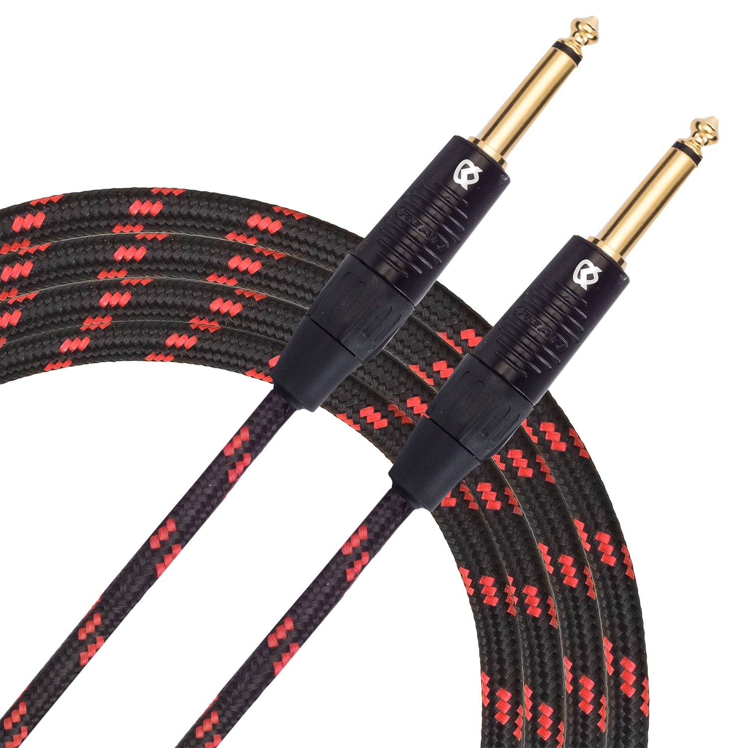 KLIQ Music Gear KLIQ 10 Ft Guitar Instrument Cable Custom Series with Premium Rean Neutrik Gold Plugs Black Red Tweed