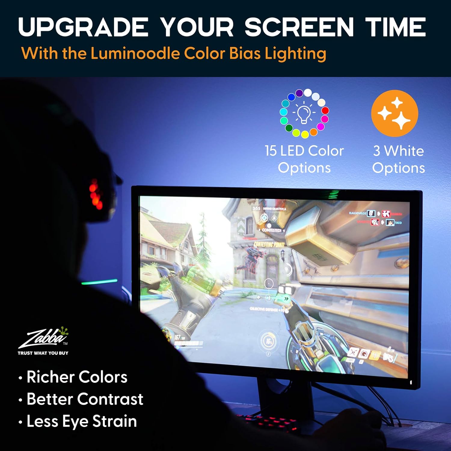 Power Practical "Power Practical LED TV Backlight: USB Strips with Remote & 15 Color Options for 30"-40" TVs - Perfect for Living Room & Bedroom Ambiance" - View 2 of 9