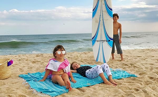 Bersuse Bersuse Anatolia XL Beach Blanket Turkish Towel 100 Cotton Quick Dry Lightweight 61x82 Inches Aqua - View 2 of 9