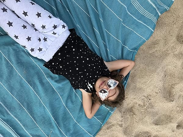 Bersuse Bersuse Anatolia XL Beach Blanket Turkish Towel 100 Cotton Quick Dry Lightweight 61x82 Inches Aqua - View 4 of 9