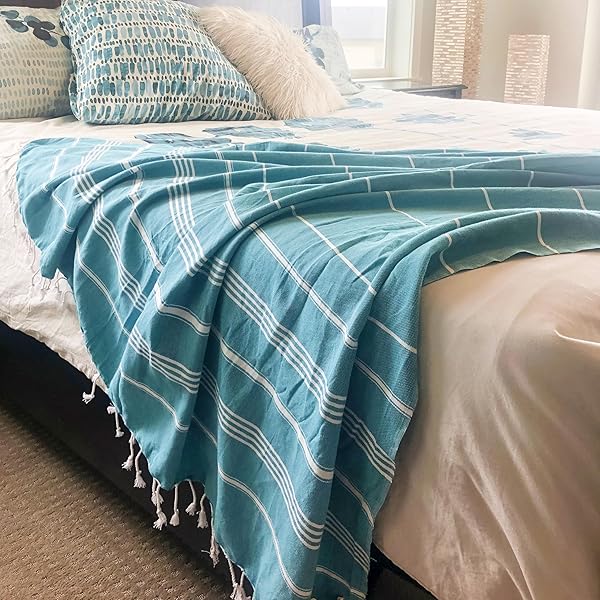 Bersuse Bersuse Anatolia XL Beach Blanket Turkish Towel 100 Cotton Quick Dry Lightweight 61x82 Inches Aqua - View 6 of 9