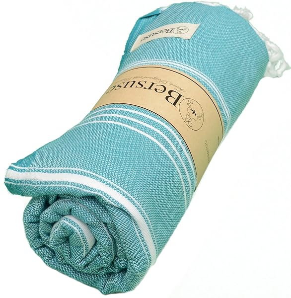 Bersuse Bersuse Anatolia XL Beach Blanket Turkish Towel 100 Cotton Quick Dry Lightweight 61x82 Inches Aqua - View 9 of 9