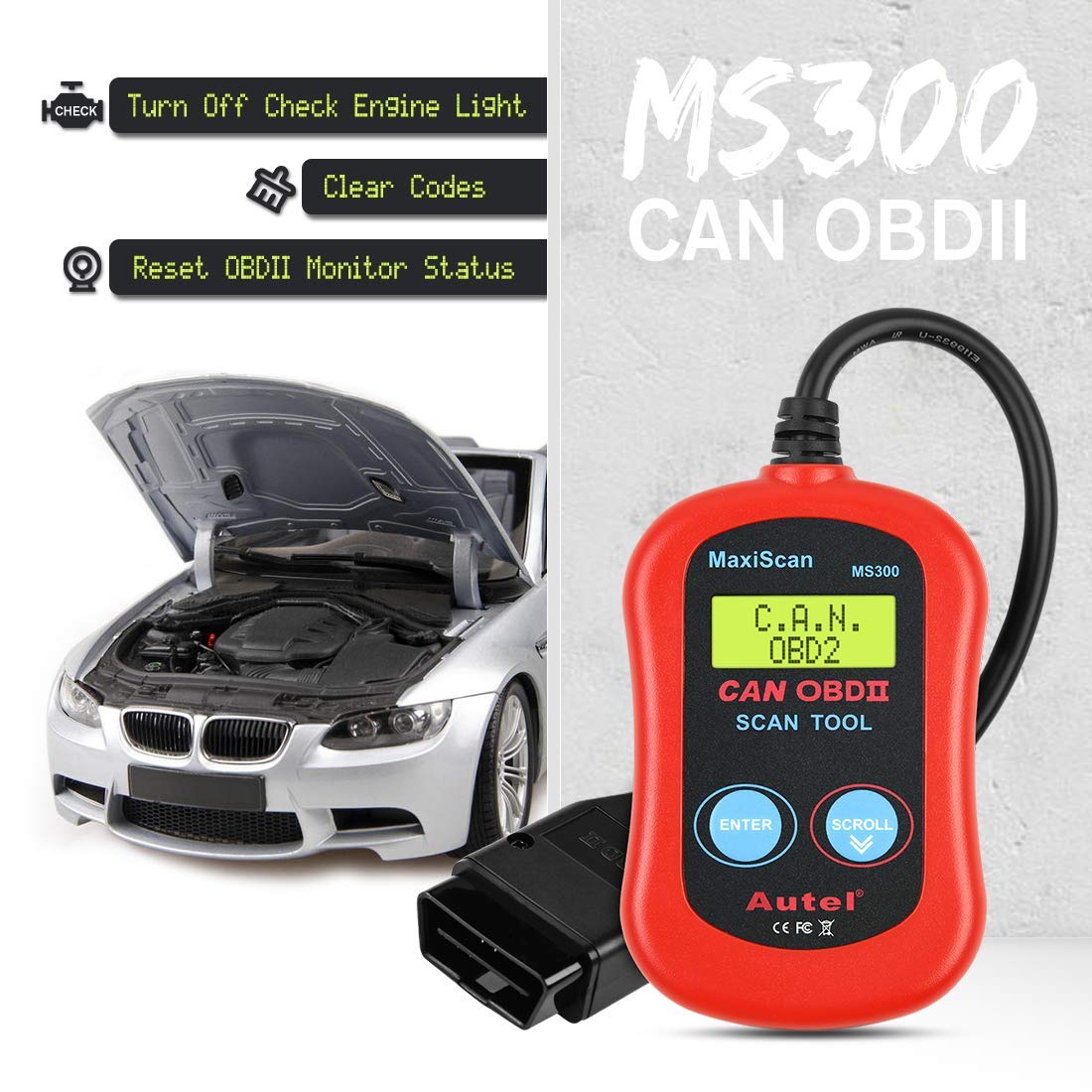 Autel MaxiScan MS300 OBD2 Scanner Engine Fault Code Reader for All OBD II Cars Since 1996 Red - View 2 of 9