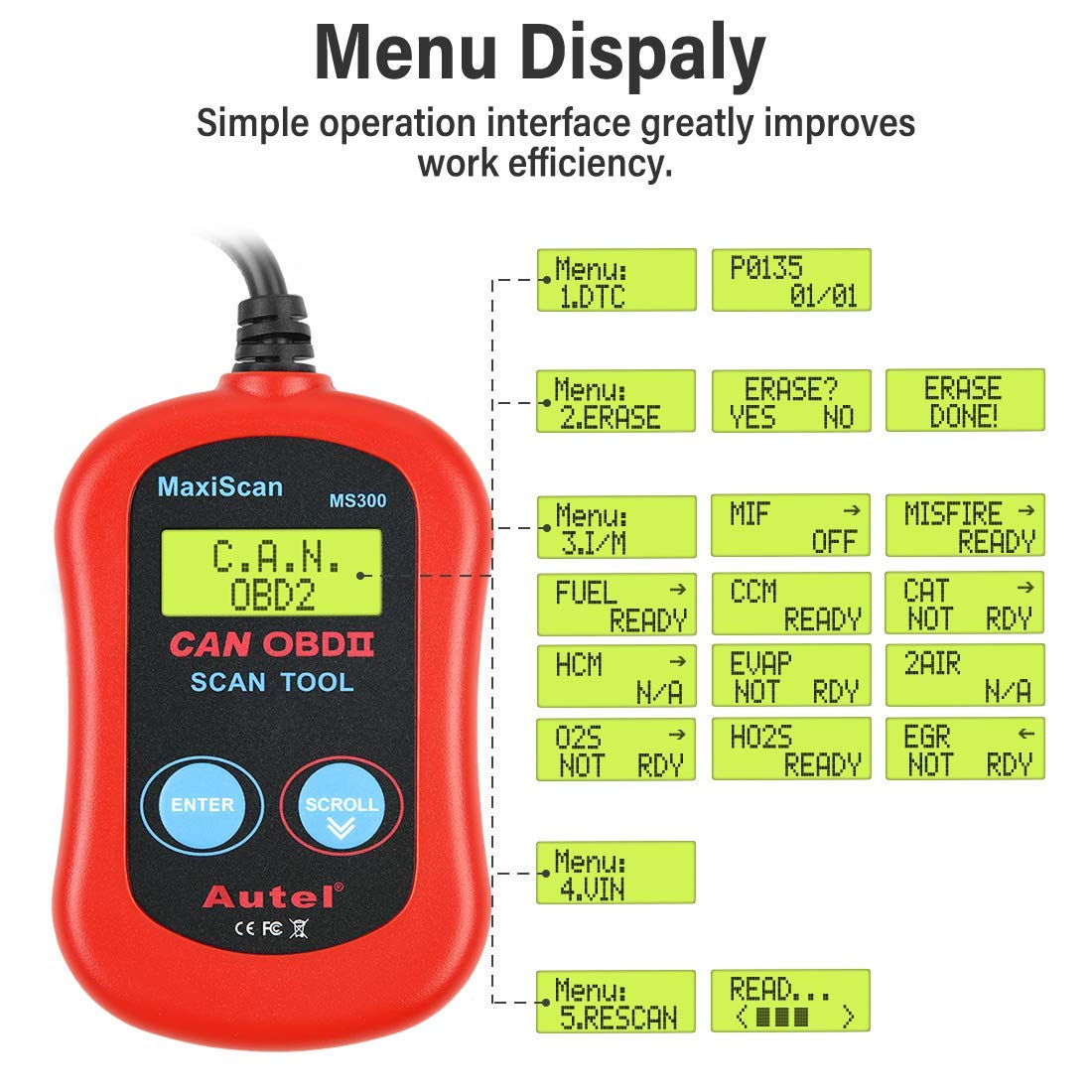 Autel MaxiScan MS300 OBD2 Scanner Engine Fault Code Reader for All OBD II Cars Since 1996 Red - View 4 of 9