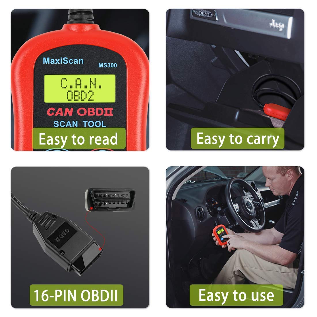 Autel MaxiScan MS300 OBD2 Scanner Engine Fault Code Reader for All OBD II Cars Since 1996 Red - View 6 of 9