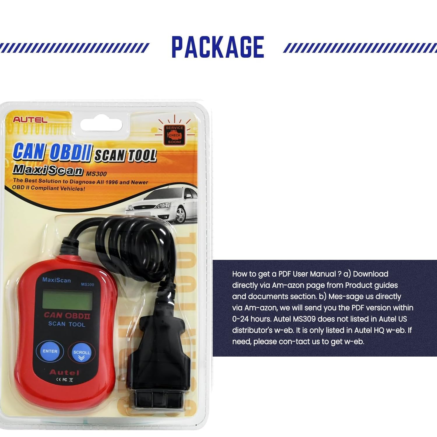 Autel MaxiScan MS300 OBD2 Scanner Engine Fault Code Reader for All OBD II Cars Since 1996 Red - View 8 of 9