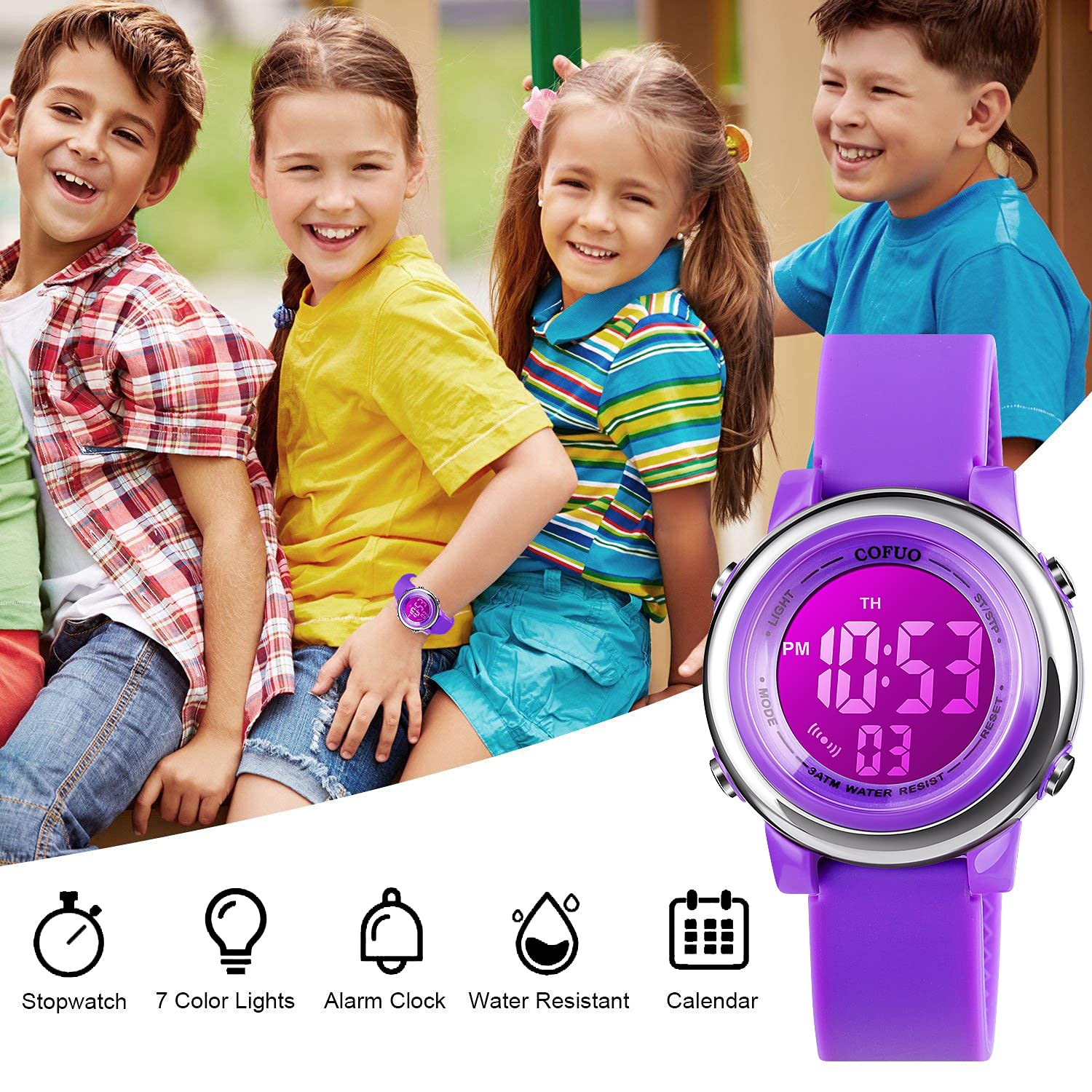 cofuo Cofuo Kids Digital Sport Waterproof Watch for Girls and Boys with LED Alarm Stopwatch Perfect for Outdoor Activities - View 5 of 7
