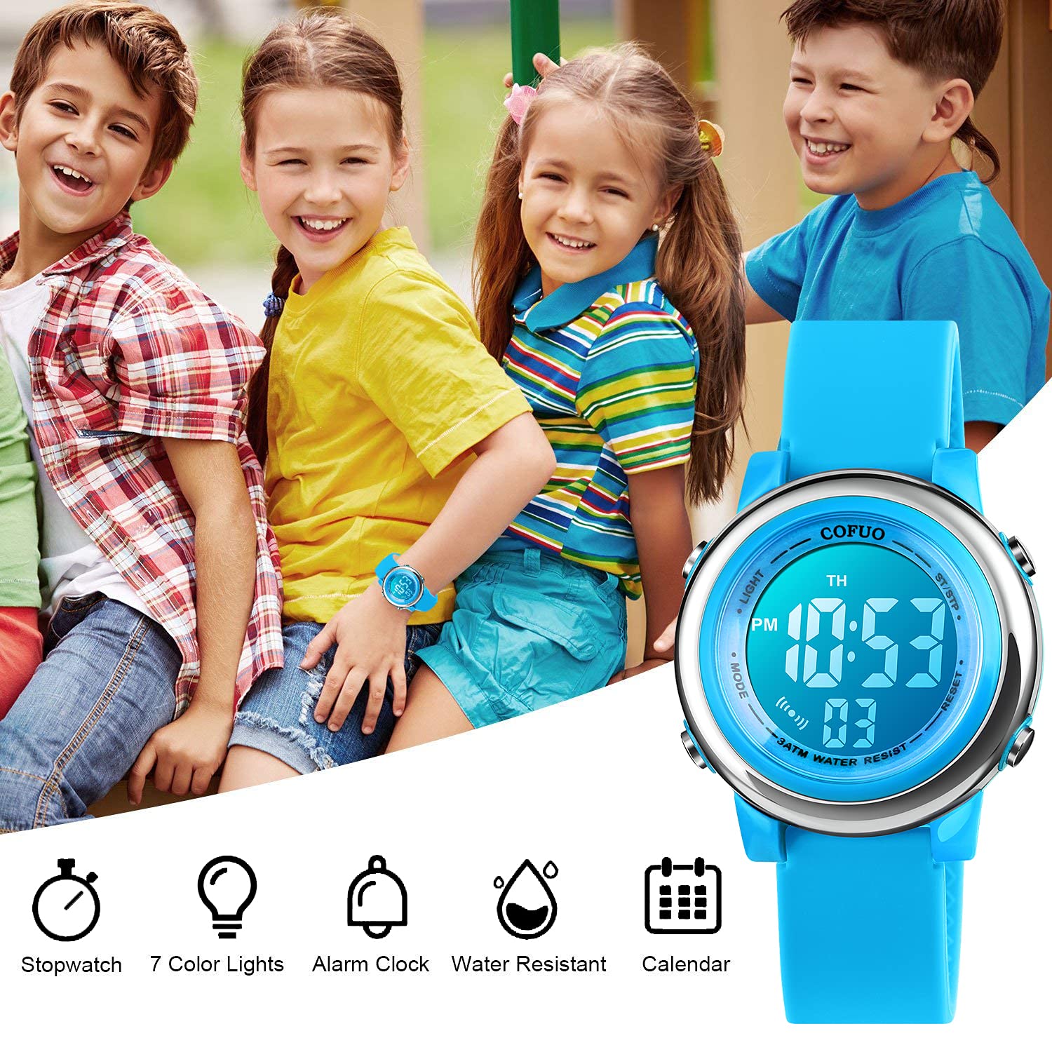 cofuo Cofuo Kids Digital Sport Waterproof Watch for Girls and Boys with LED Alarm Stopwatch Perfect for Outdoor Activities - View 5 of 7