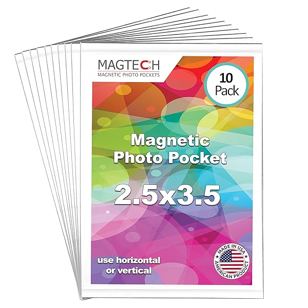Magtech Magtech Magnetic Photo Pocket Picture Frame White 10 Pack Holds 2.5 x 3.5 Inches Photos Made in the USA