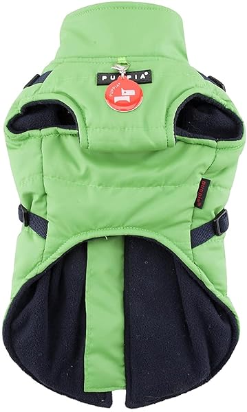 Puppia Puppia Mountaineer Winter Dog Coat with Harness Waterproof Warm Fleece for Small Medium Dogs in Green Large - View 2 of 7