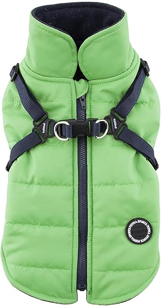 Puppia Puppia Mountaineer Winter Dog Coat with Harness Waterproof Warm Fleece for Small Medium Dogs in Green Large