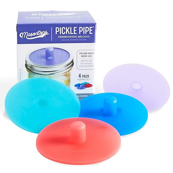Masontops Masontops Pickle Pipes: Waterless Airlock Lids for Wide Mouth Mason Jars - Premium Silicone Fermentation Cap