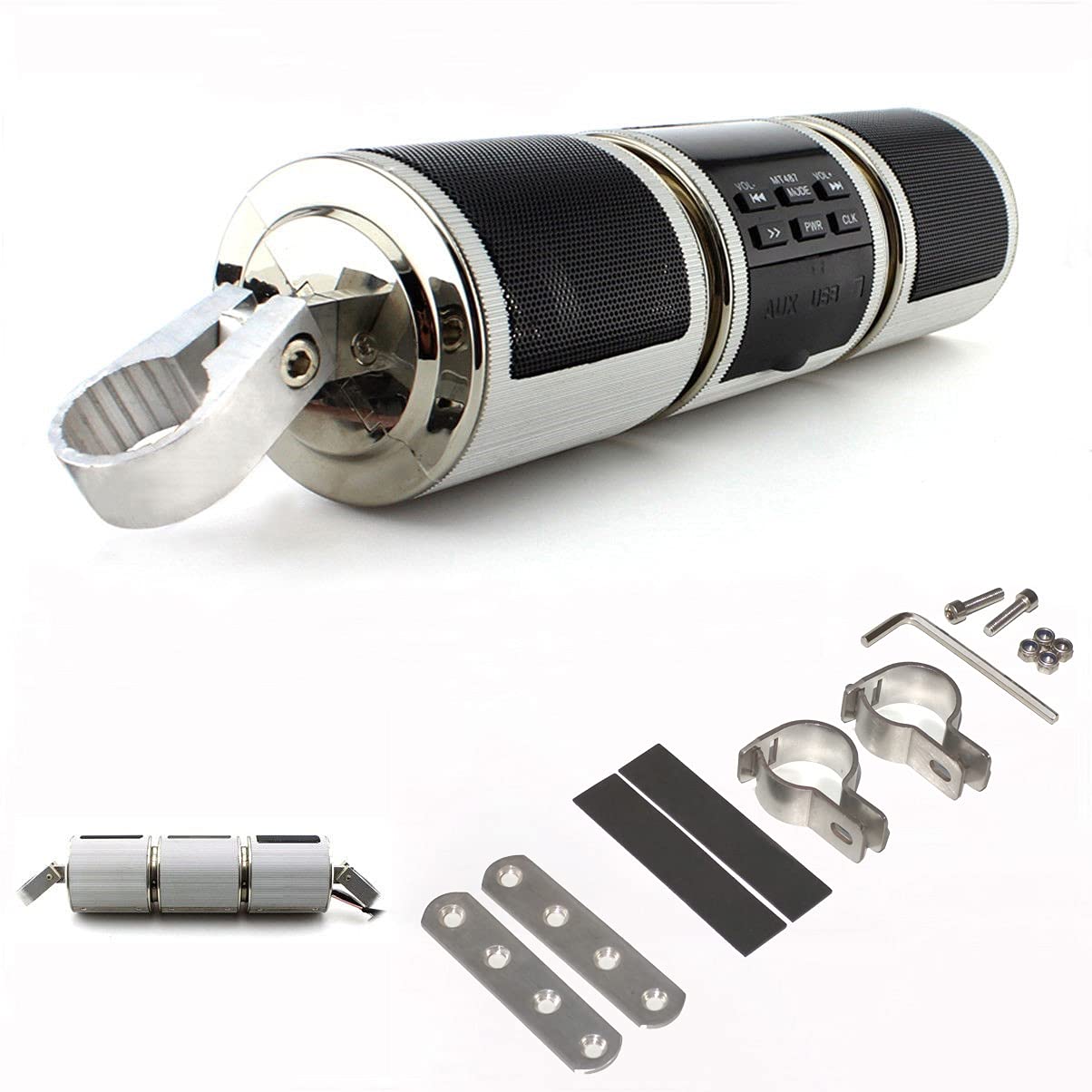 Amruta2015 Motorcycle Bluetooth Audio Sound System Waterproof MP3 FM Radio Stereo Speakers Silvery