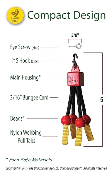 Banana Bungee Banana Bungee Red Banana Hook Holder Made in USA Ideal for Multiple Bunches or Single Banana Hanger - View 5 of 8