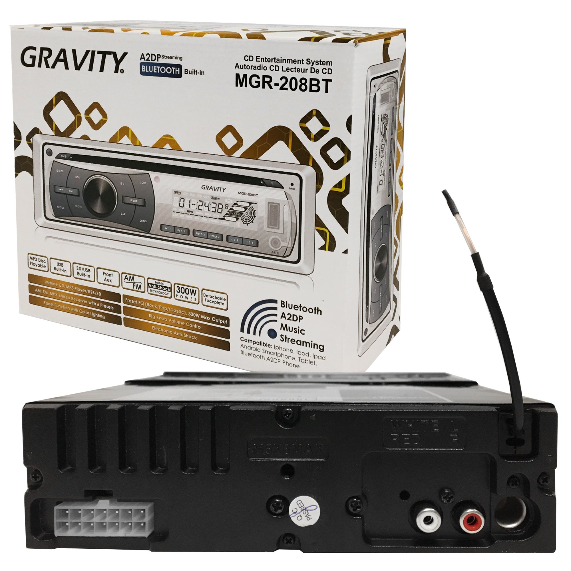 Gravity MGR-208BT 300W Marine Boat Receiver Bluetooth CD SD USB Aux FM MP3 Player for Yachts and Boats - View 5 of 5