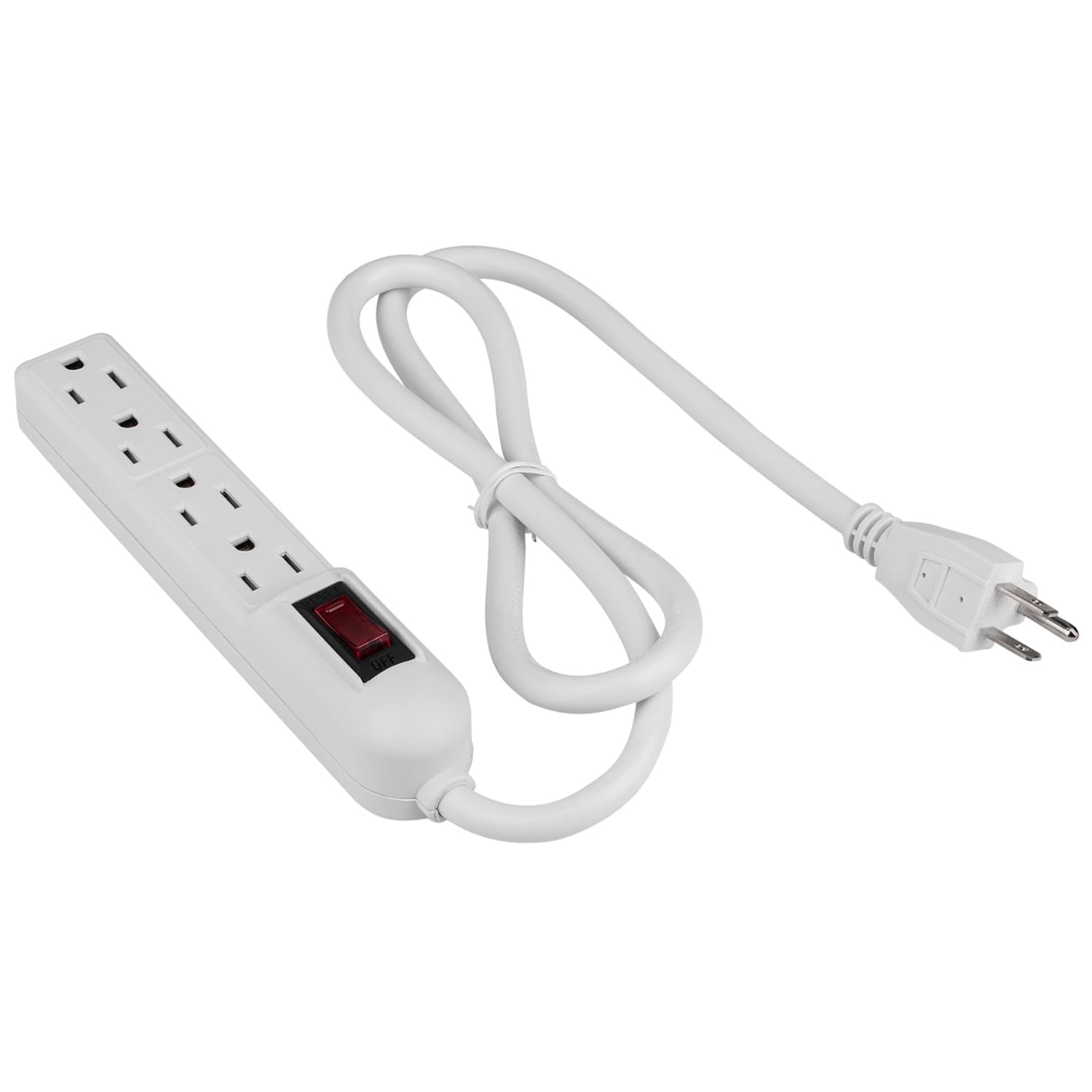 Parts Express Parts Express 4 Outlet Slim Strip 3ft Cord with Circuit Breaker Switch UL Approved White