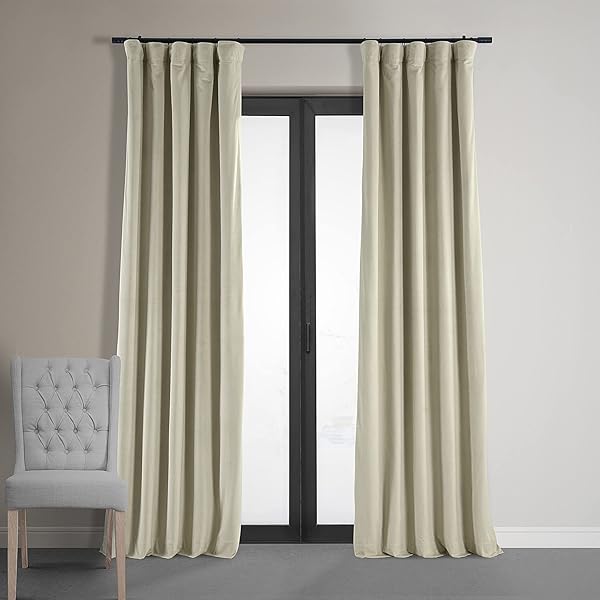 HPD Half Price Drapes "HPD Half Price Drapes Velvet Thermal Blackout Curtains 84" - Insulated Cool Beige Window Treatment for Living Room & Bedroom"