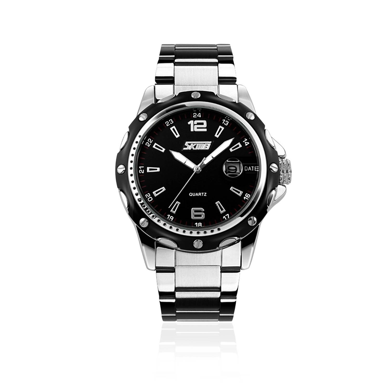 Cofuo Mens Stainless Steel Band Analog Quartz Watch Waterproof Business Casual Classic Calendar Date Window Black