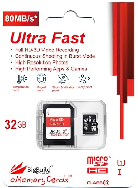 BigBuild Technology eMemoryCards 32GB Ultra Fast MicroSD for Lenovo TAB 2 A10-30 - 80MB/s Speed & SD Adapter Included - View 3 of 9