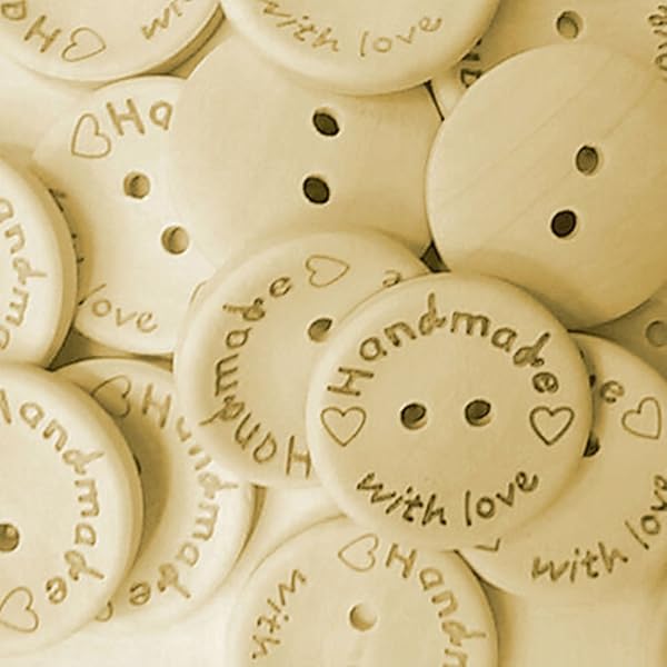 AKOAK 50 Pack Love Hearts Wood Buttons - 25mm Round DIY Craft & Scrapbooking Decor - View 3 of 5