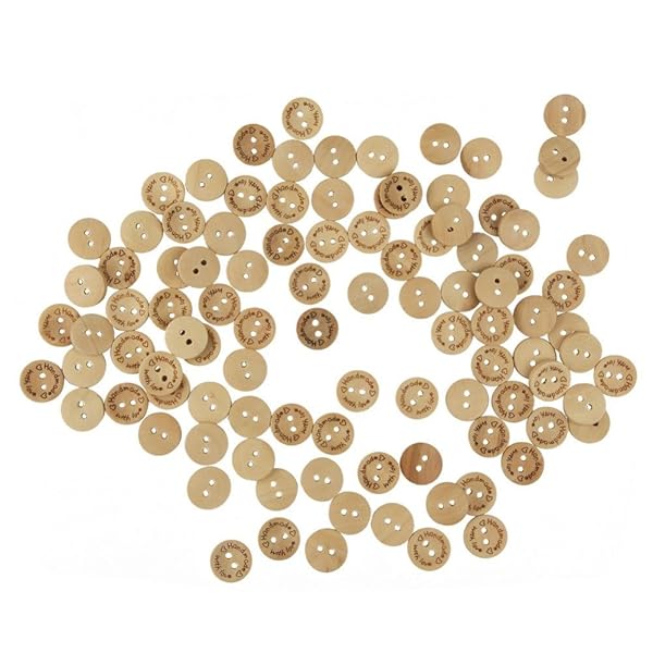 AKOAK 50 Pack Love Hearts Wood Buttons - 25mm Round DIY Craft & Scrapbooking Decor - View 4 of 5