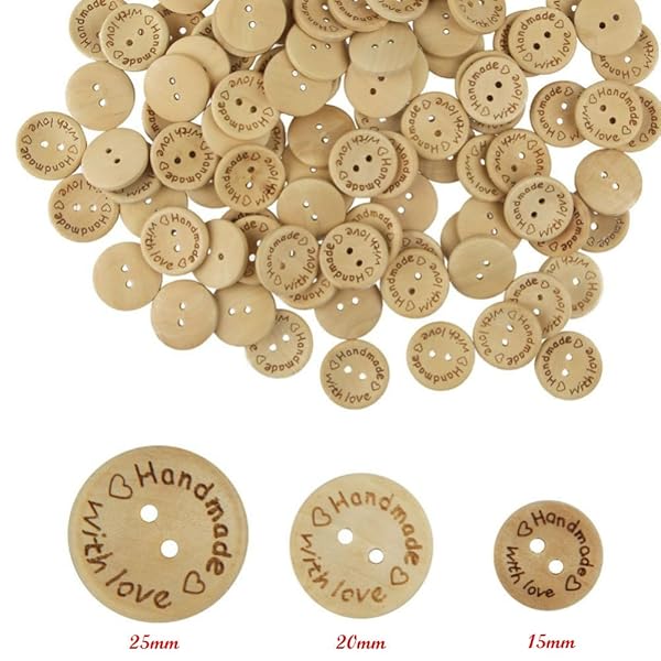 AKOAK 50 Pack Love Hearts Wood Buttons - 25mm Round DIY Craft & Scrapbooking Decor - View 5 of 5