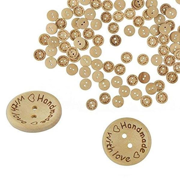 AKOAK 50 Pack Love Hearts Wood Buttons - 25mm Round DIY Craft & Scrapbooking Decor
