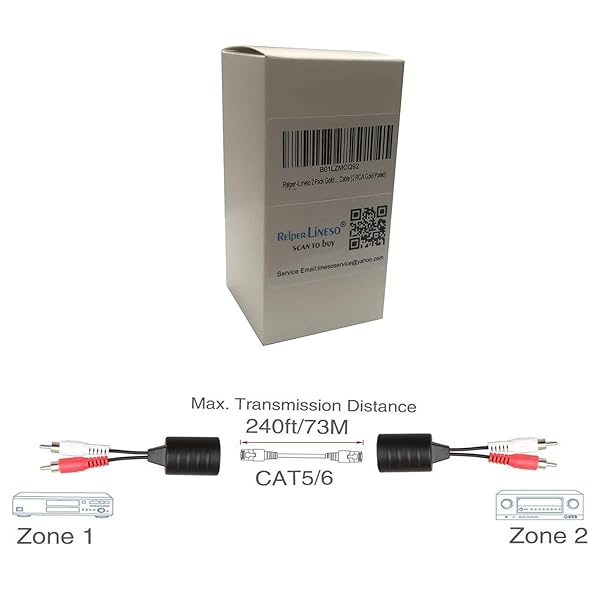 Relper-Lineso Relper Lineso 2 Pack Gold Plated Stereo RCA to RCA Audio Signal Over Cat5 6 Cable - View 6 of 6