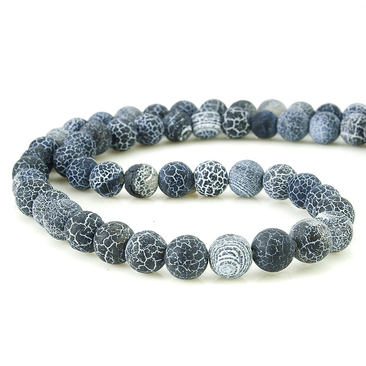 BEADNOVA BEADNOVA 10mm Black Frosted Agate Beads - Unpolished Matte Gemstone Strand for Jewelry Making - View 2 of 7