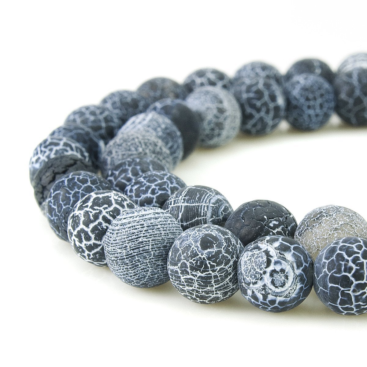 BEADNOVA BEADNOVA 10mm Black Frosted Agate Beads - Unpolished Matte Gemstone Strand for Jewelry Making