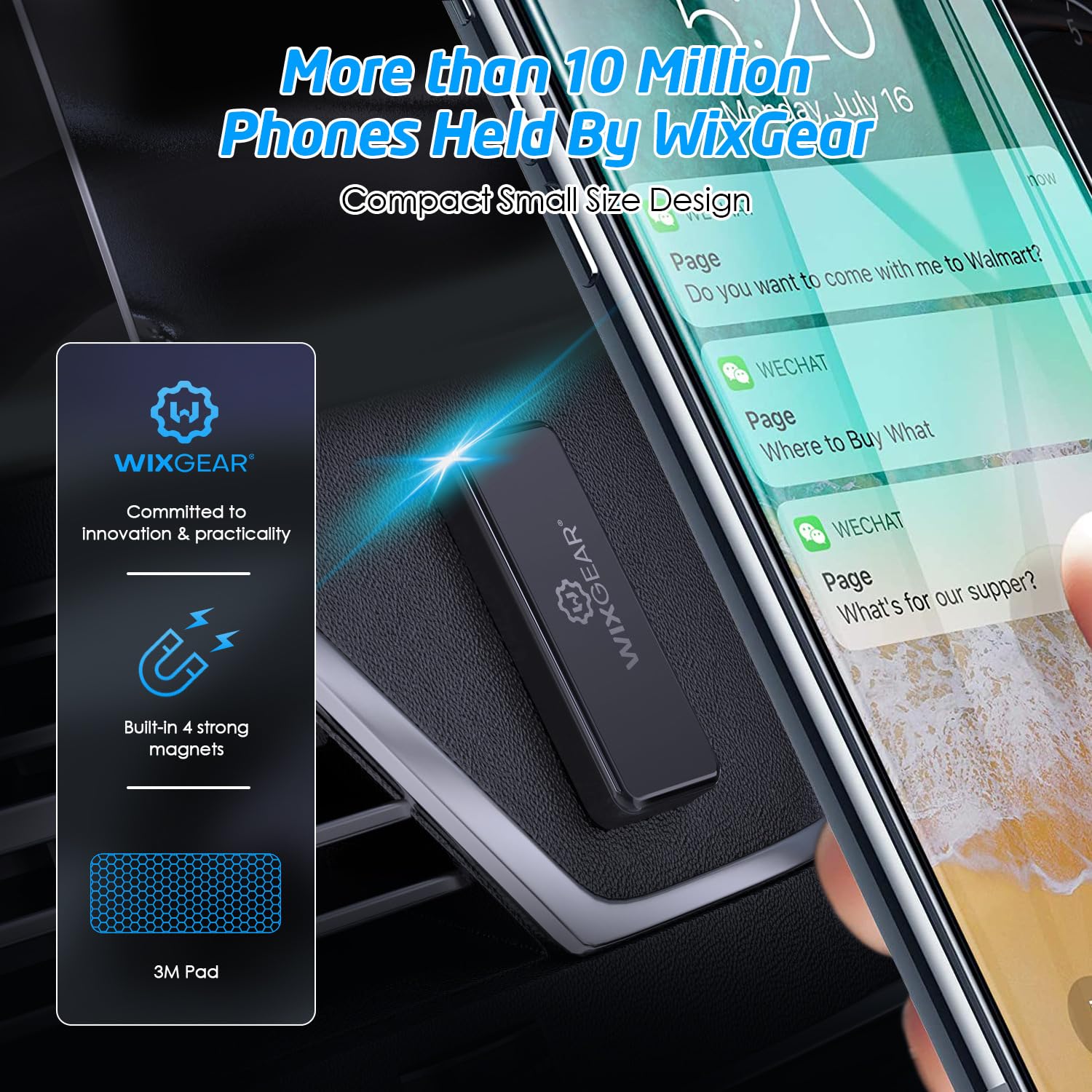 WizGear Universal Magnetic Phone Car Mount Extra Strong Dashboard Holder for Cell Phones and Mini Tablets - View 4 of 9