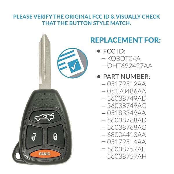 Keyless2Go Keyless2Go Keyless Remote Head Key Fob 4 Button Compatible with KOBDT04A OHT692427AA 1 Pack - View 5 of 7