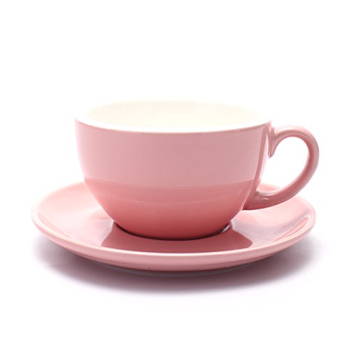 Coffeezone Coffeezone Latte Art Cup & Saucer Set - Glossy Pink Bone China for Lattes, Cappuccinos & Espressos - Perfect for Coffee Shops & Baristas