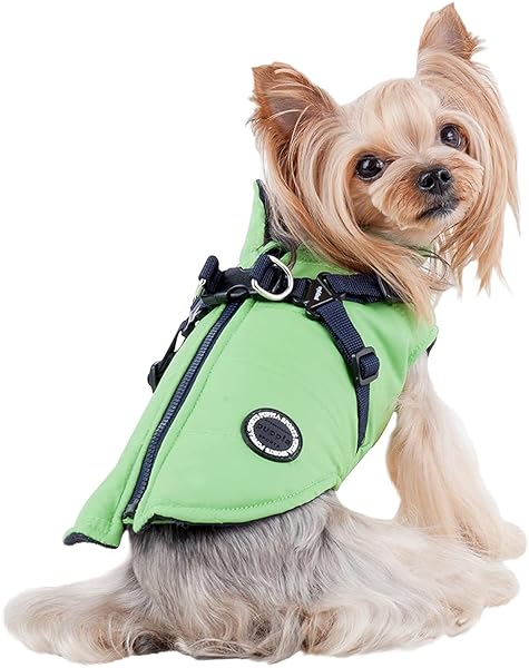 Puppia Puppia Mountaineer Winter Dog Coat with Harness Waterproof Warm Fleece for Small Medium Dogs Green Medium - View 3 of 7