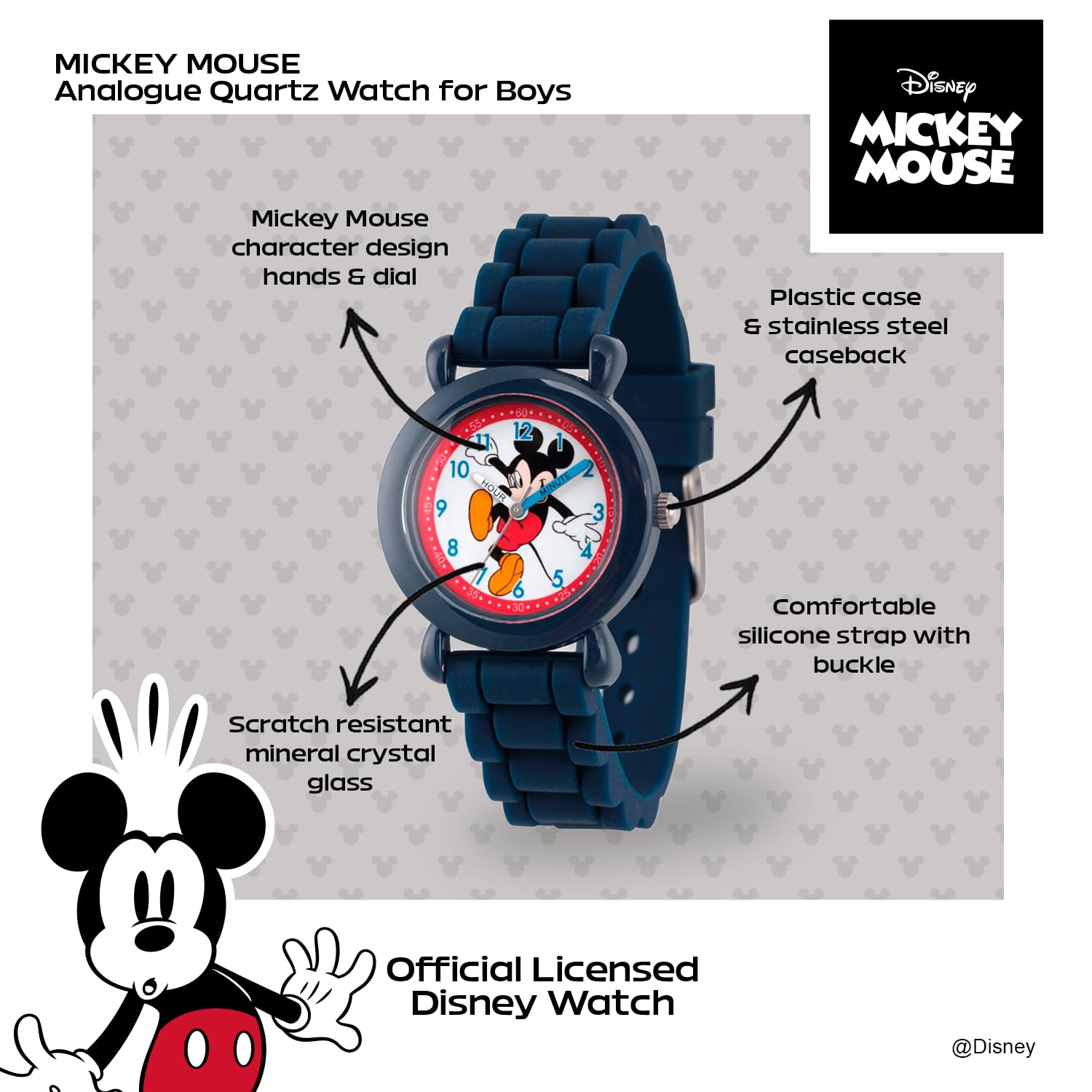 Disney Disney Mickey Mouse Kids Plastic Time Teacher Analog Quartz Watch Navy Silicone Strap - View 2 of 6