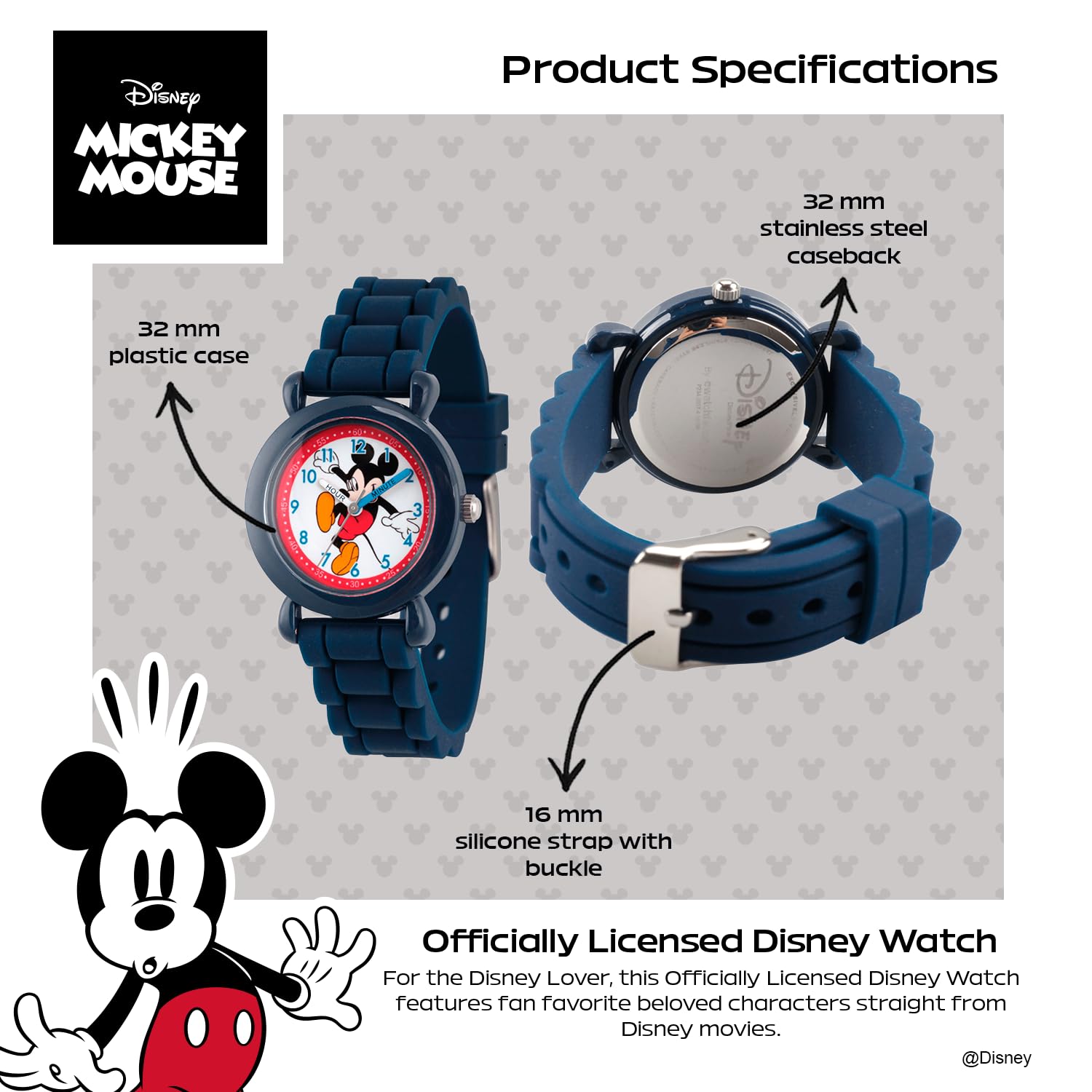 Disney Disney Mickey Mouse Kids Plastic Time Teacher Analog Quartz Watch Navy Silicone Strap - View 3 of 6