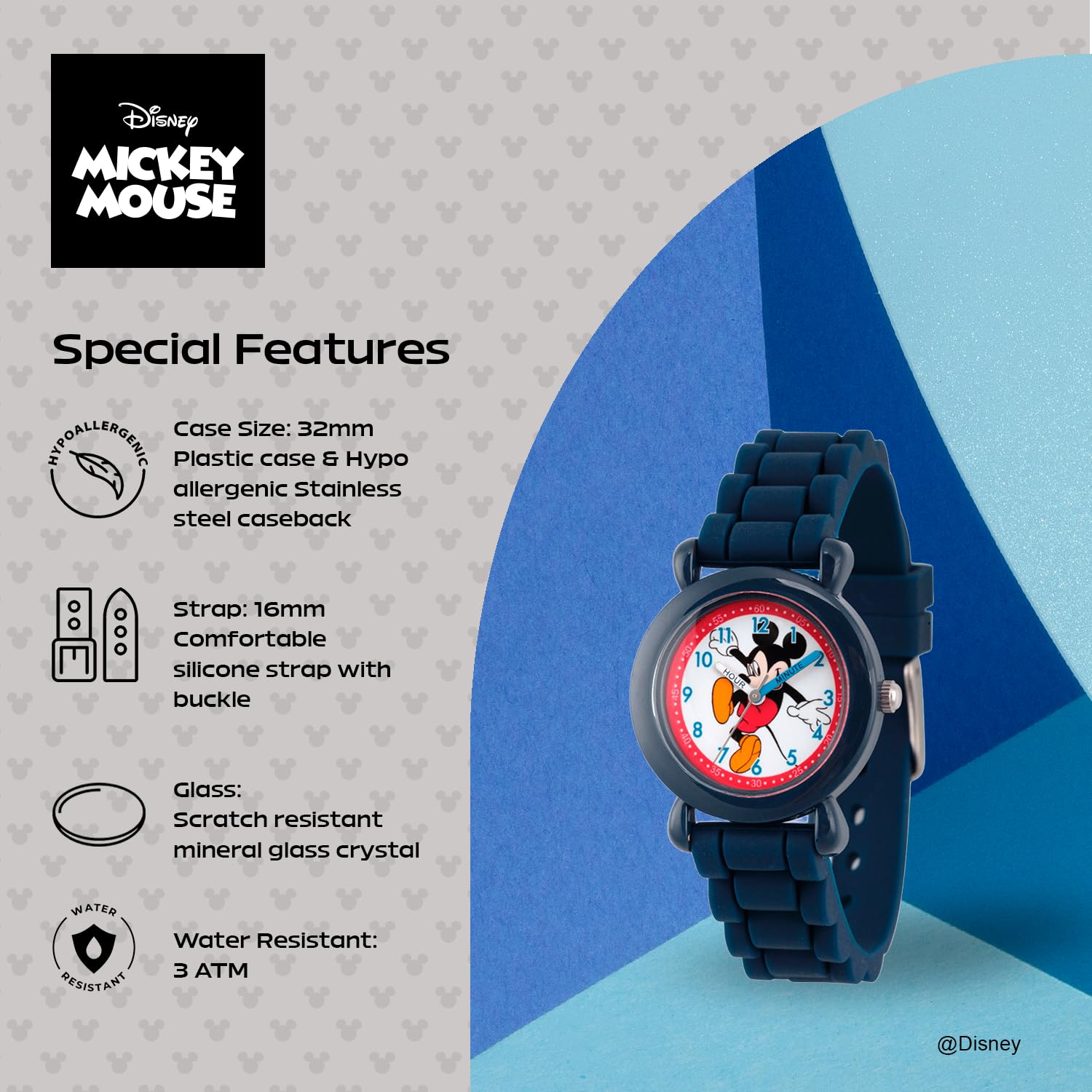 Disney Disney Mickey Mouse Kids Plastic Time Teacher Analog Quartz Watch Navy Silicone Strap - View 4 of 6