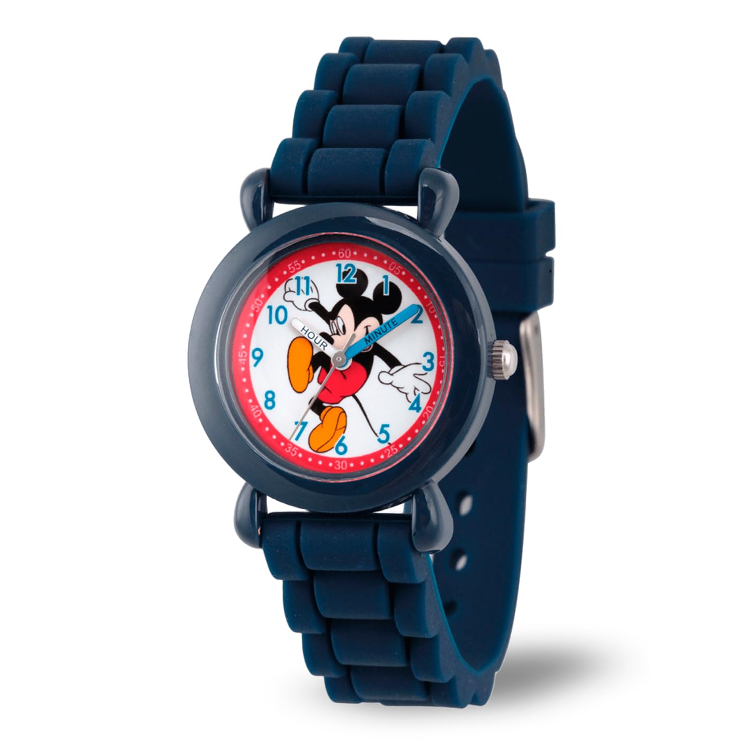 Disney Mickey Mouse Kids Plastic Time Teacher Analog Quartz Watch Navy Silicone Strap