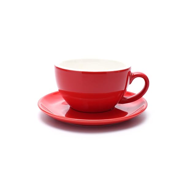 Coffeezone Coffeezone Ceramic Latte Art Cup & Saucer - Glossy Red 10.5 oz for Lattes, Cappuccinos & Espresso - Perfect for Coffee Shops & Baristas