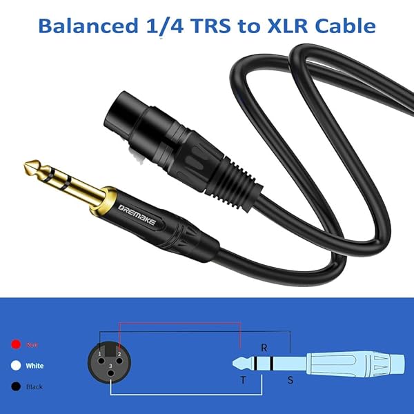 DREMAKE Balanced Cable 33 Foot TRS 6.35mm Male to XLR Female Mic Cable for Amplifier and Speakers Black - View 3 of 8