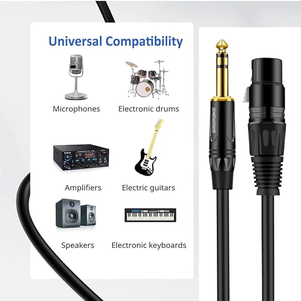 DREMAKE Balanced Cable 33 Foot TRS 6.35mm Male to XLR Female Mic Cable for Amplifier and Speakers Black - View 8 of 8