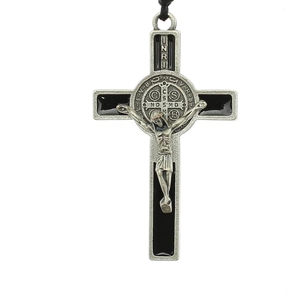 Intercession Intercession Hematite Rosary with St. Benedict - 8mm Beads on Cord, Handmade in Brazil - View 6 of 10