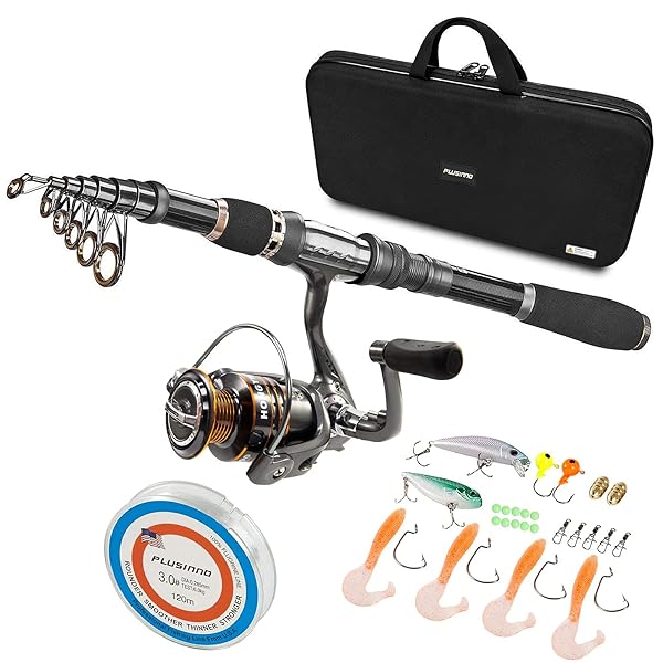 PLUSINNO PLUSINNO Telescopic Fishing Rod and Reel Combo Full Kit Carbon Fiber Fishing Pole with 12 Shielded Bearings Stainless Steel Spinning Reel