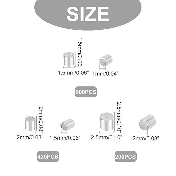 PH PandaHall PH PandaHall 3000 Pcs Crimp Tube Beads 1.5mm 2mm 2.5mm Brass Cord End Caps for DIY Jewelry Making Silver - View 6 of 7