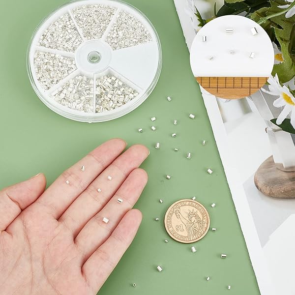 PH PandaHall PH PandaHall 3000 Pcs Crimp Tube Beads 1.5mm 2mm 2.5mm Brass Cord End Caps for DIY Jewelry Making Silver - View 7 of 7