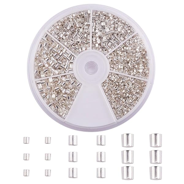 PH PandaHall 3000 Pcs Crimp Tube Beads 1.5mm 2mm 2.5mm Brass Cord End Caps for DIY Jewelry Making Silver