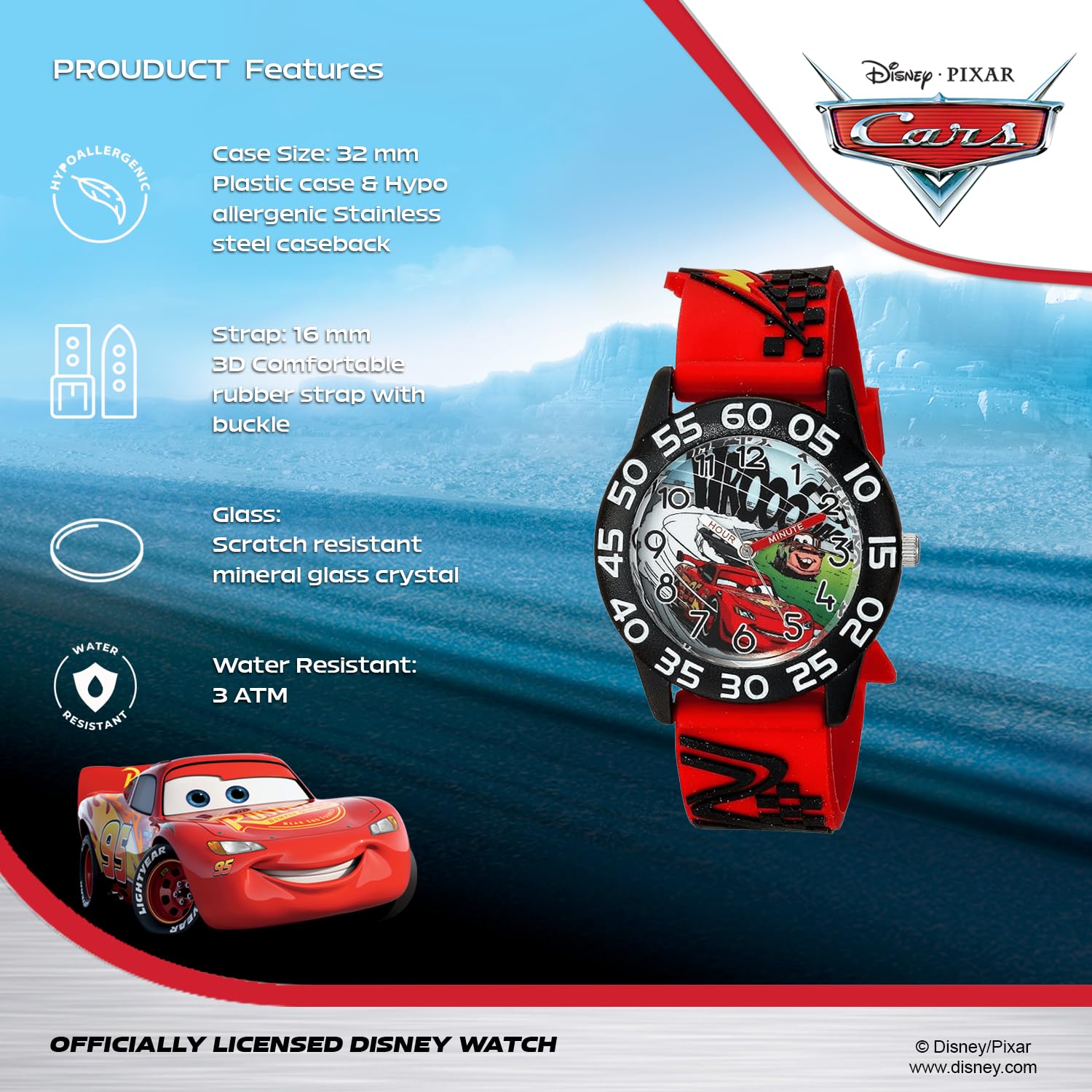 Disney Disney Cars Kids Plastic Time Teacher Analog Quartz 3D Strap Watch for Boys and Girls - View 4 of 6