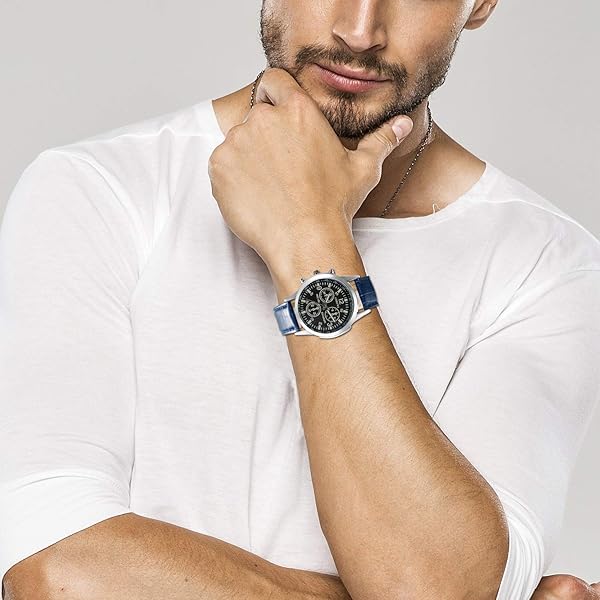 JewelryWe JewelryWe Business Casual Men's Quartz Wrist Watch with Leather Strap for Stylish Everyday Wear - View 2 of 7