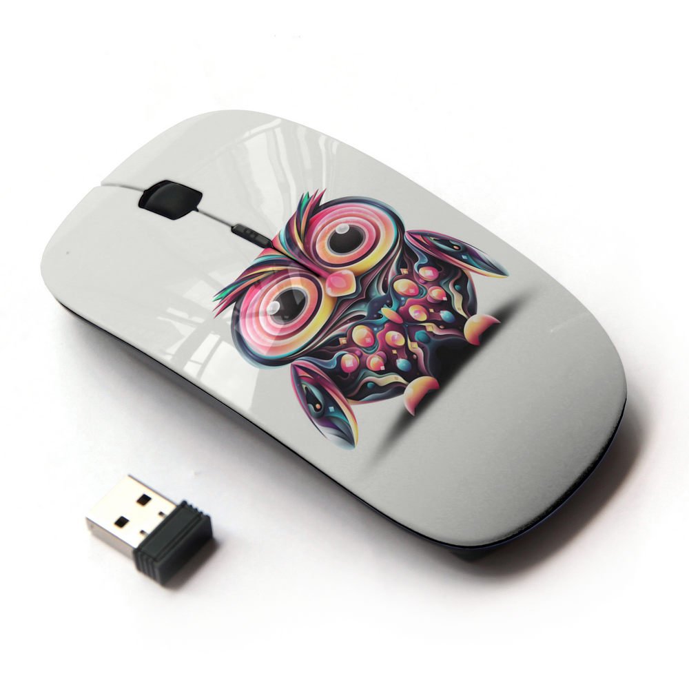 KOOLmouse KOOLmouse Optical 2.4G Wireless Mouse Owl Pink Eyes Colorful Disco Bird Design