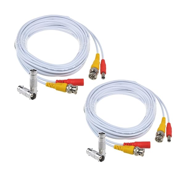 Flashmen Flashmen 2-Pack 25ft HD Video Power Security Camera Cables All-in-One Extension Wire Cord with BNC Connectors for CCTV White